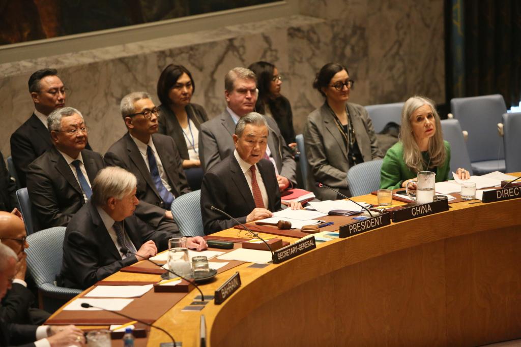 Chinese Foreign Minister Wang Yi, also a member of the Political Bureau of the Communist Party of China Central Committee, presides over a Security Council high-level meeting on upholding the purposes and principles of the UN Charter and strengthening the UN-centered international system at the UN headquarters in New York, on May 26, 2026. (Photo: Xinhua)