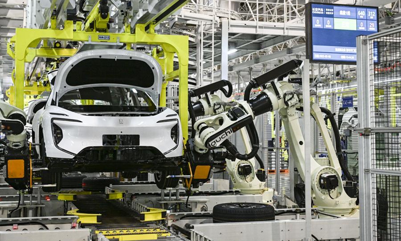 This photo taken on March 6, 2025 shows an automated production site at the final assembly workshop of Chang'an Auto Digital Intelligence Factory, in Yubei District of southwest China's Chongqing. (Photo: Xinhua)