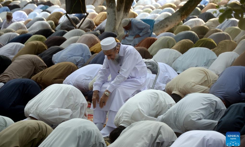 People offer Eid al-Adha prayers in Peshawar, Pakistan, on May 27, 2026. (Photo: Xinhua)