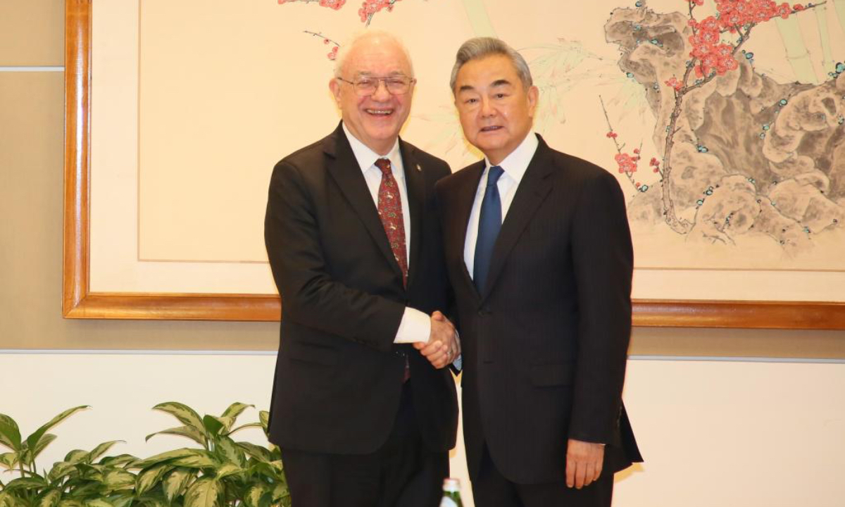 Chinese Foreign Minister Wang Yi, also a member of the Political Bureau of the Communist Party of China Central Committee, meets with Uruguay's Foreign Affairs Minister Mario Lubetkin in New York, the United States, May 28, 2026. (Xinhua/Zhang Fengguo)