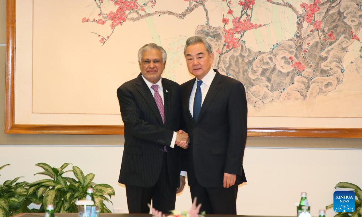 Chinese Foreign Minister Wang Yi, also a member of the Political Bureau of the Communist Party of China Central Committee, meets with Pakistani Deputy Prime Minister and Foreign Minister Mohammad Ishaq Dar in New York, the United States, May 28, 2026. (Xinhua/Zhang Fengguo)
