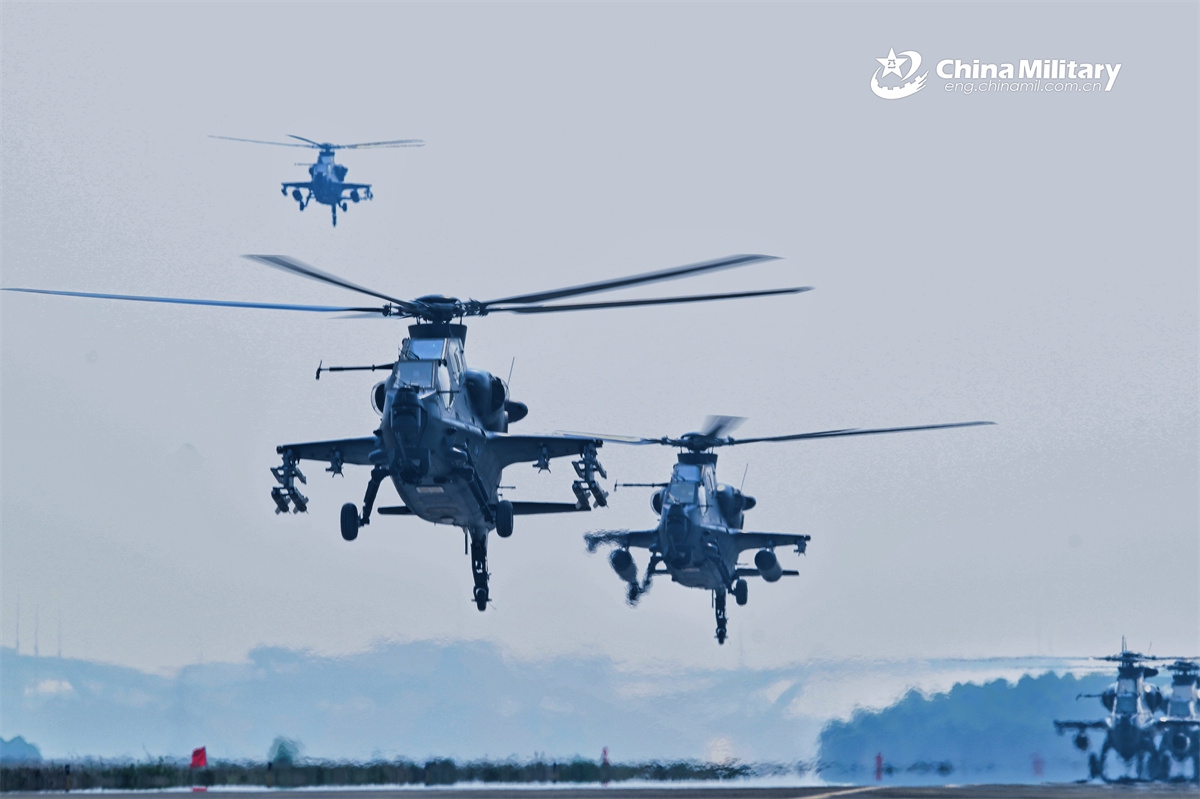 Z-10 attack helicopters attached to a brigade under the Chinese PLA 73rd Group Army lift off successively for a training exercise on May 14, 2026.  (Photo: eng.chinamil.com.cn)