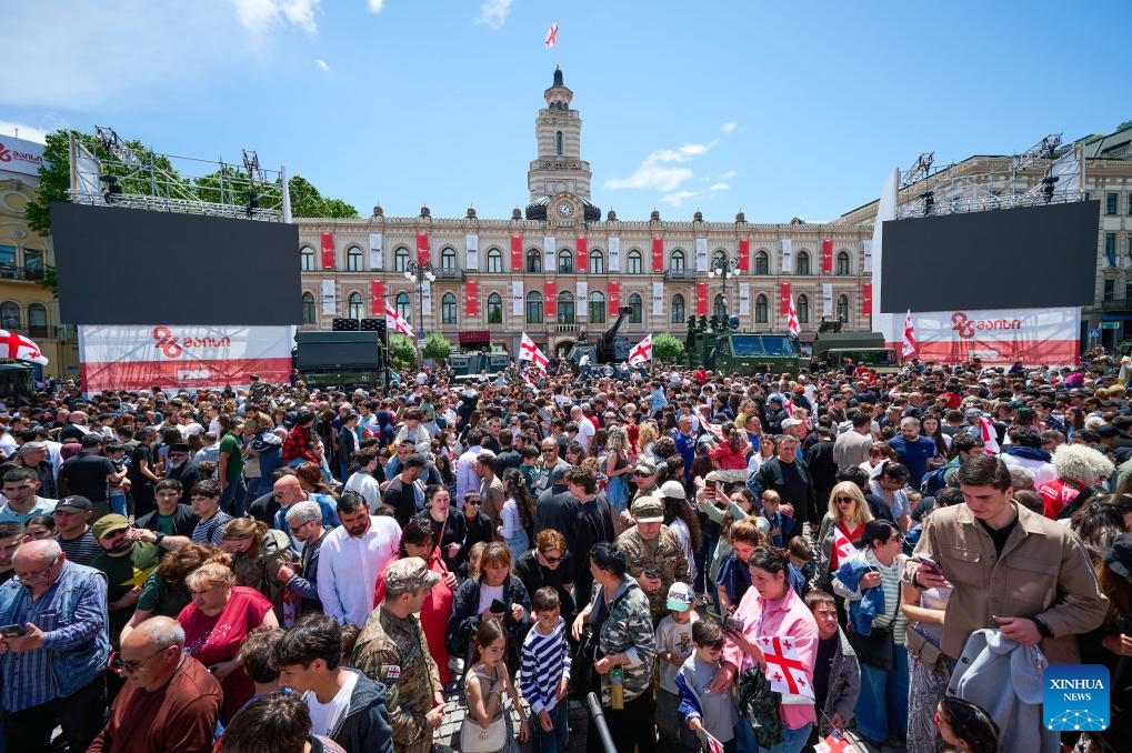 People gather to celebrate Georgia's Independence Day at the Freedom Square in Tbilisi, Georgia, May 26, 2026. (Photo: Xinhua)