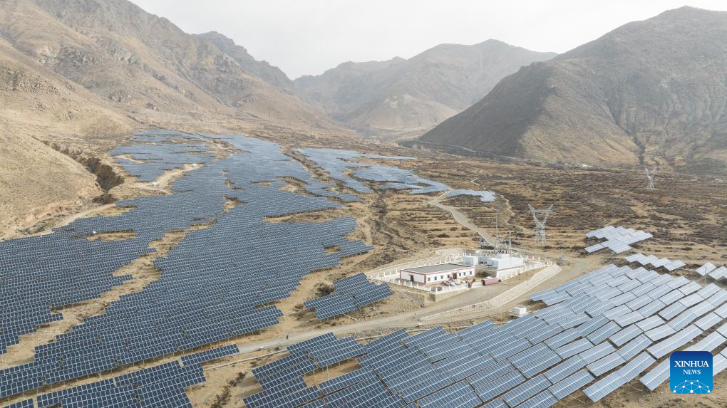 An aerial drone photo taken on March 7, 2025 shows a photovoltaic power station of 40 megawatts in Lhasa, southwest China's Xizang Autonomous Region. The year 2026 marks the 75th anniversary of the peaceful liberation of Xizang Autonomous Region in southwest China. In recent years, the region has stepped up its efforts to develop clean energy, aiming to achieve high-quality development. In 2025, the installed power generation capacity of clean energy in Xizang exceeded 13 million kW. An impressive 99 percent of the region's electricity came from clean energy, the highest in all of China. (Xinhua/Tenzin Nyida)
