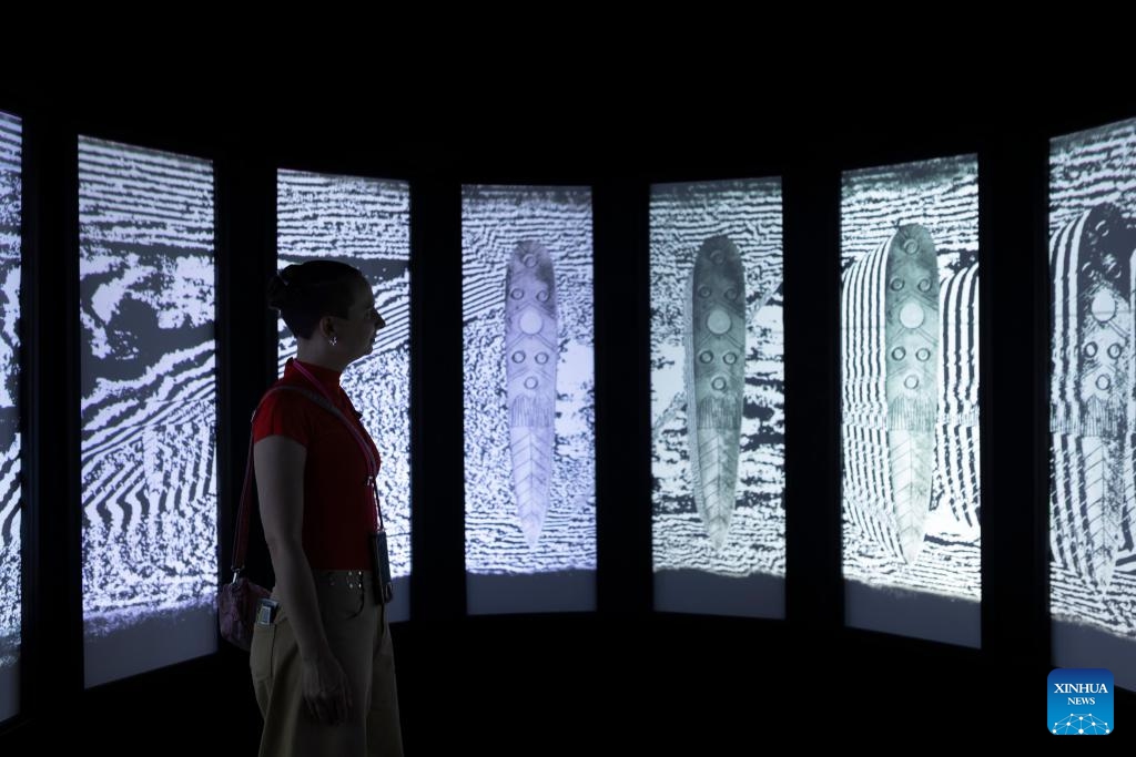 A visitor views a lighting installation during the Lighting Guerrilla festival in Ljubljana, Slovenia, May 26, 2026. (Photo: Xinhua)