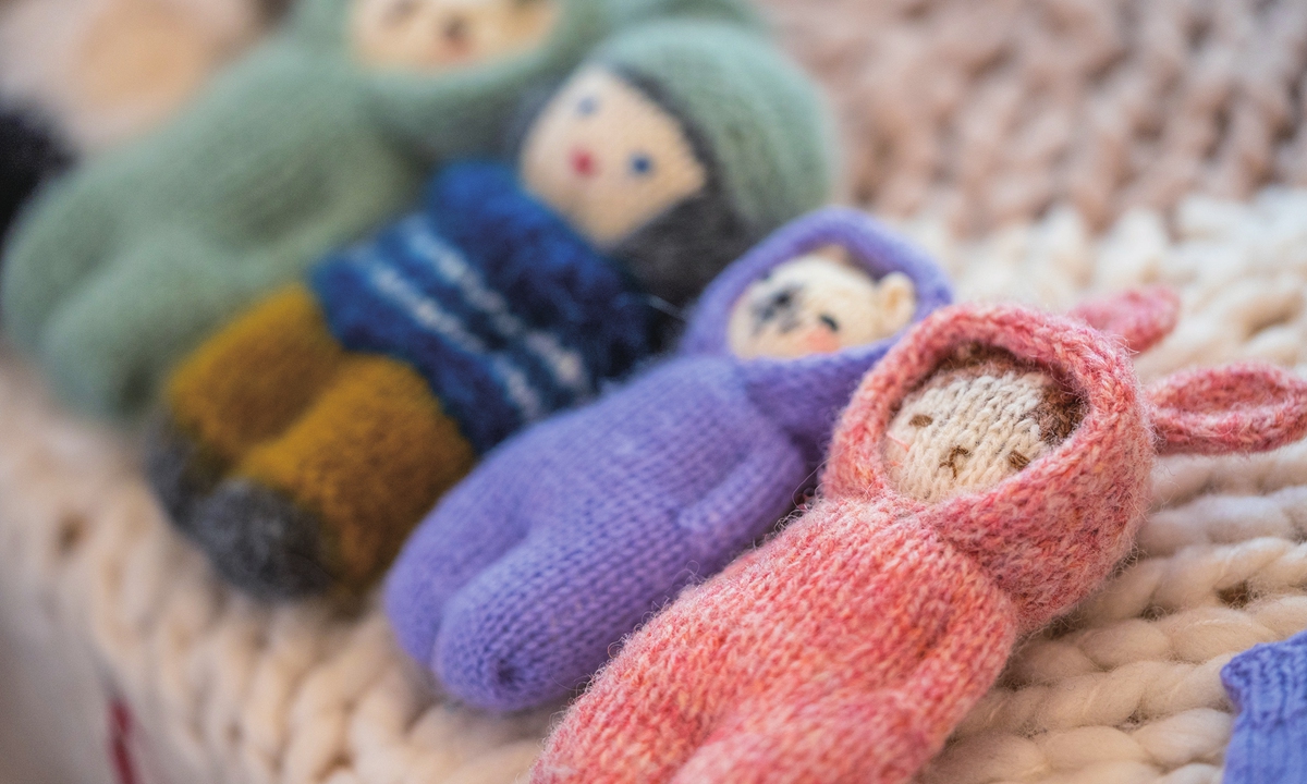 Items made by young people during a knitting session in a coffee shop in Shanghai Photo: VCG