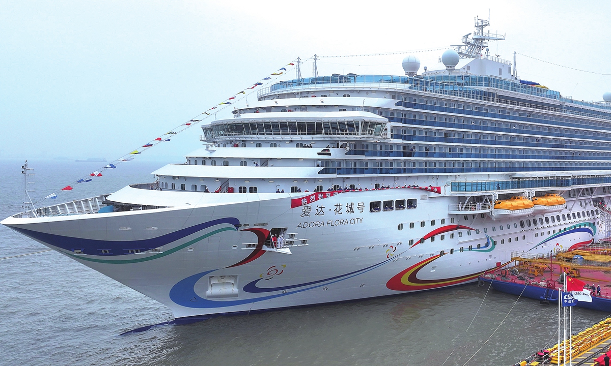China's second domestically built large cruise ship, the Adora Flora City, returns to port in Shanghai on May 27, 2026 after completing a 12-day maiden sea trial. The ship is scheduled for delivery on November 6 and will operate international routes from the Nansha International Cruise Home Port in Guangzhou, South China's Guangdong Province. Photo: CNS Photo