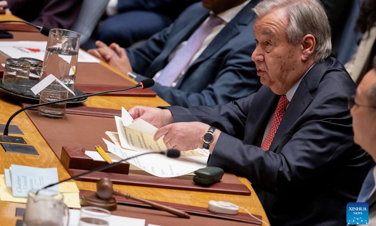 UN Secretary-General Antonio Guterres speaks at a Security Council meeting on Ukraine at the UN headquarters in New York, on May 28, 2026. Guterres on Thursday called for immediate and sustained de-escalation of the Ukraine conflict. (Manuel Elias/UN Photo/Handout via Xinhua)