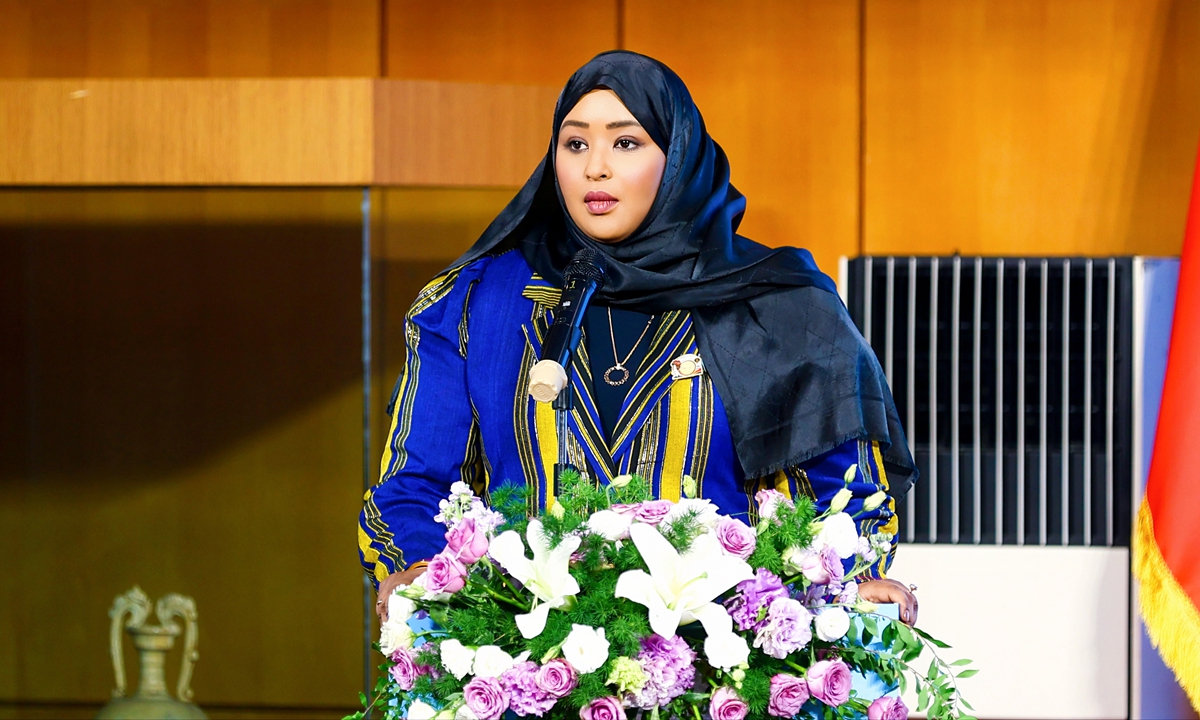 Somalia's Ambassador to China, Hodan Osman Abdi giving her speech. Photo: Courtesy of the Africa Day 2026 Organizing Committee