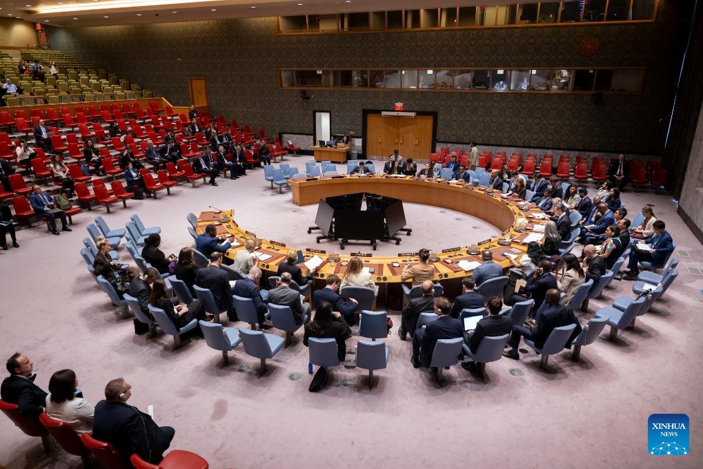 The Security Council holds a meeting on Ukraine at the UN headquarters in New York, on May 28, 2026. UN Secretary-General Antonio Guterres on Thursday called for immediate and sustained de-escalation of the Ukraine conflict. (Manuel Elias/UN Photo/Handout via Xinhua)