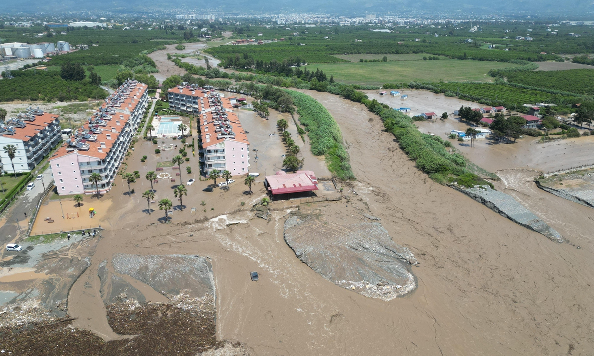 Turkey floods

An aerial view of floodwaters after heavy rainfall caused streams and creeks to overflow in Hatay, Turkey, on May 29, 2026. Several vehicles were swept away, while houses, barns and agricultural areas were damaged due to the flooding. Photo: VCG