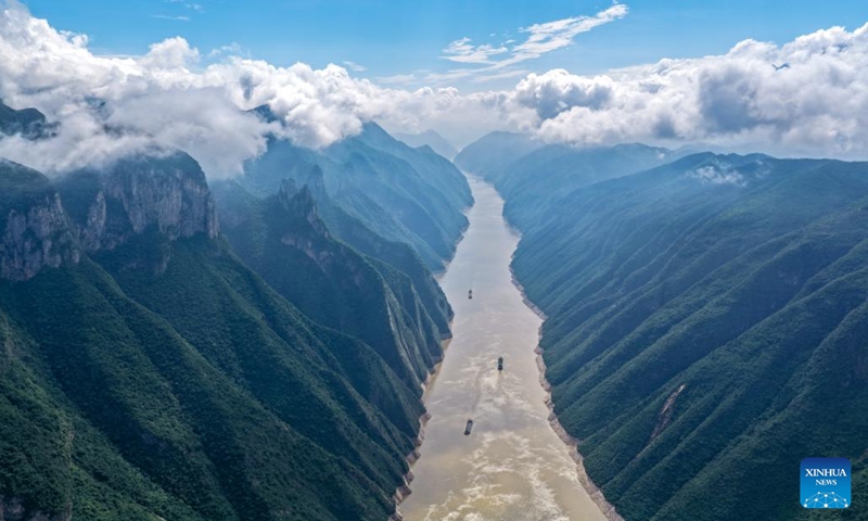 An aerial drone photo taken on May 30, 2026 shows a view of the Wuxia Gorge along the Yangtze River after rain, in Wushan County, southwest China's Chongqing Municipality. (Photo: Xinhua)