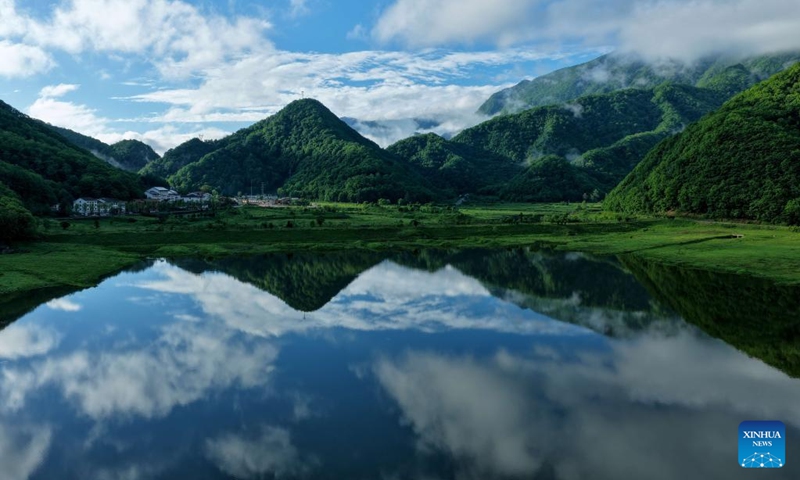 A drone photo taken on May 30, 2026 shows the scenery of the Dajiu Lake in Shennongjia, central China's Hubei Province. (Photo by Song Wen/Xinhua)