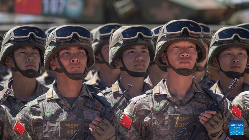 This photo taken on May 30, 2026 shows officers and soldiers from China during a joint army training exercise in north China's Inner Mongolia. China and Mongolia on Saturday launched a joint army training exercise, code-named Steppe Partner 2026, in north China's Inner Mongolia. (Photo by Gong Ze/Xinhua)