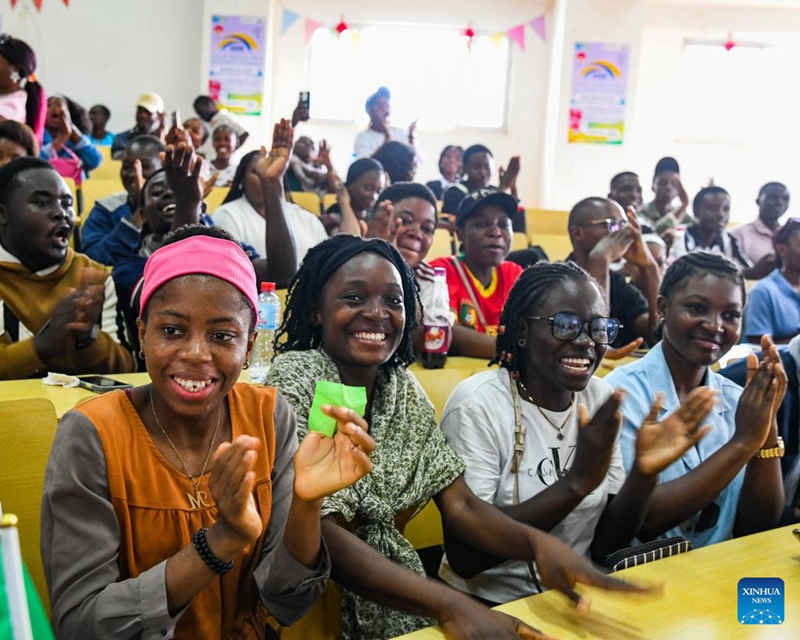 Spectators cheer for contestants during the final of the 25th Chinese Bridge Chinese Proficiency Competition for university students in Cameroon, in Soa, Cameroon, May 29, 2026. The national final of the competition was held on Friday at the Confucius Institute of the University of Yaounde II in Soa. A total of 13 university students participated in the competition. Photo: Xinhua