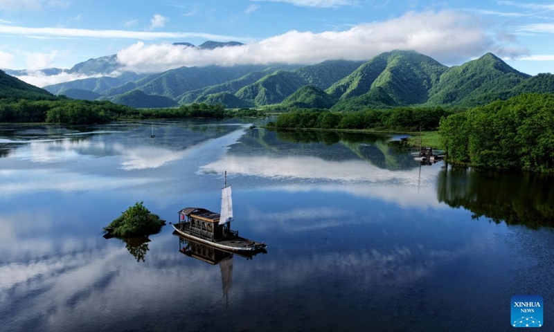 A drone photo taken on May 30, 2026 shows the scenery of the Dajiu Lake in Shennongjia, central China's Hubei Province. (Photo by Song Wen/Xinhua)