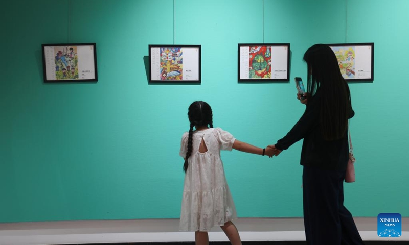 People visit an international youth painting exhibition at an art museum in Lianyungang City, east China's Jiangsu Province, May 30, 2026. (Xinhua/Mao Jun)