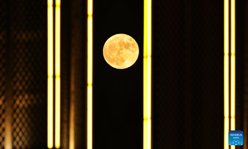The full moon, known as the Blue Moon, is seen over Tongjiang City, northeast China's Heilongjiang Province, May 31, 2026. (Photo by Liu Wanping/Xinhua)