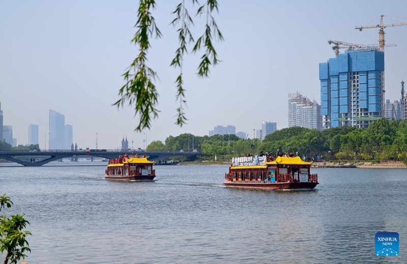 Tourist boats sail on the Grand Canal in the Beijing Municipal Administrative Center in Beijing, capital of China, May 5, 2026. From 2016 to 2026, the Beijing Municipal Administrative Center marks a decade of planning and development. Over the past ten years, it has undergone a remarkable transformation into a vibrant modern area. Photo: Xinhua