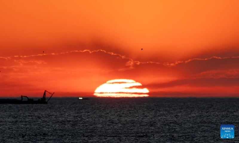 This photo taken on May 31, 2026 shows a view of sunrise near the Mukho port in Donghae city, Gangwon-do province, South Korea. (Photo by Jun Hyosang/Xinhua)