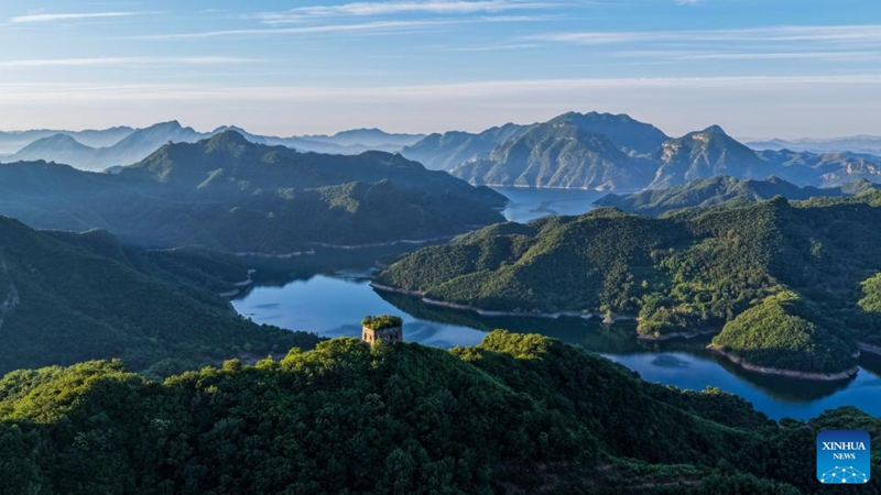 An aerial drone photo taken on June 1, 2026 shows the scenery of the Great Wall in Qianxi County, Tangshan City in north China's Hebei Province. (Photo by Liu Mancang/Xinhua)
