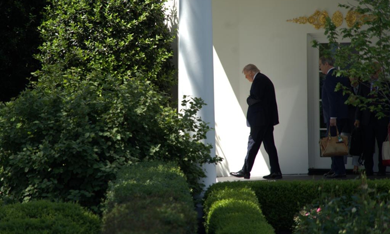 U.S. President Donald Trump walks toward the South Lawn of the White House in Washington, D.C., the United States, on May 1, 2026. (Photo by Li Yuanqing/Xinhua)
