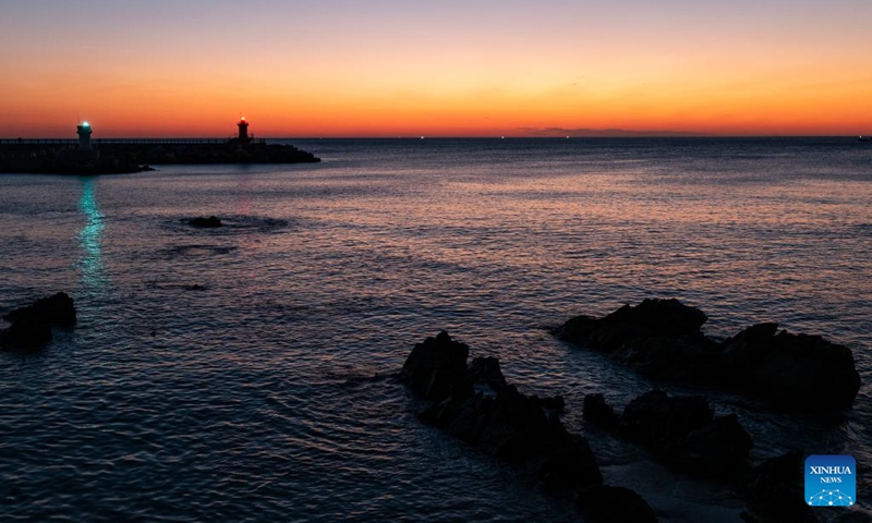 This photo taken on May 31, 2026 shows a view of the Mukho port at dawn in Donghae city, Gangwon-do province, South Korea. (Photo by Jun Hyosang/Xinhua)