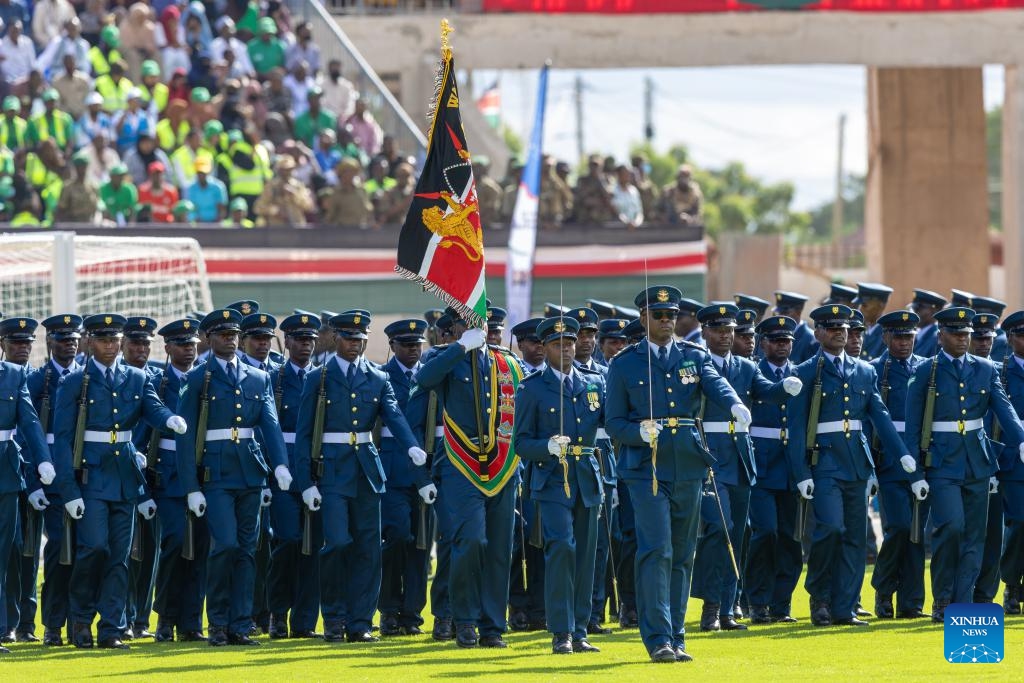Military personnel march during the Madaraka Day parade at Wajir Stadium in Wajir County, northeastern Kenya, June 1, 2026. Kenya on Monday held Madaraka Day celebrations to commemorate the day in 1963 that the East African country attained self-rule. (Photo: Xinhua)