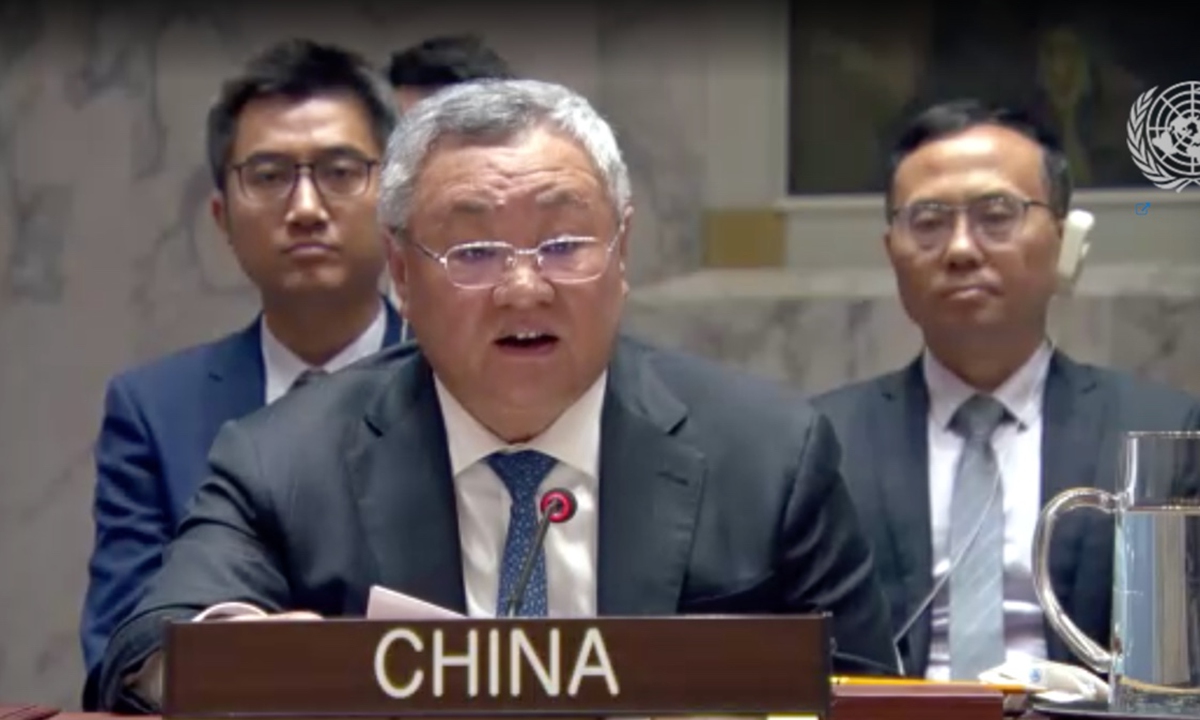 Chinese Ambassador Fu Cong, China’s permanent representative to the United Nations speaks at an emergency UN Security Council meeting on the Lebanon-Israel situation on June 1, 2026. Photo: screenshot from UN website