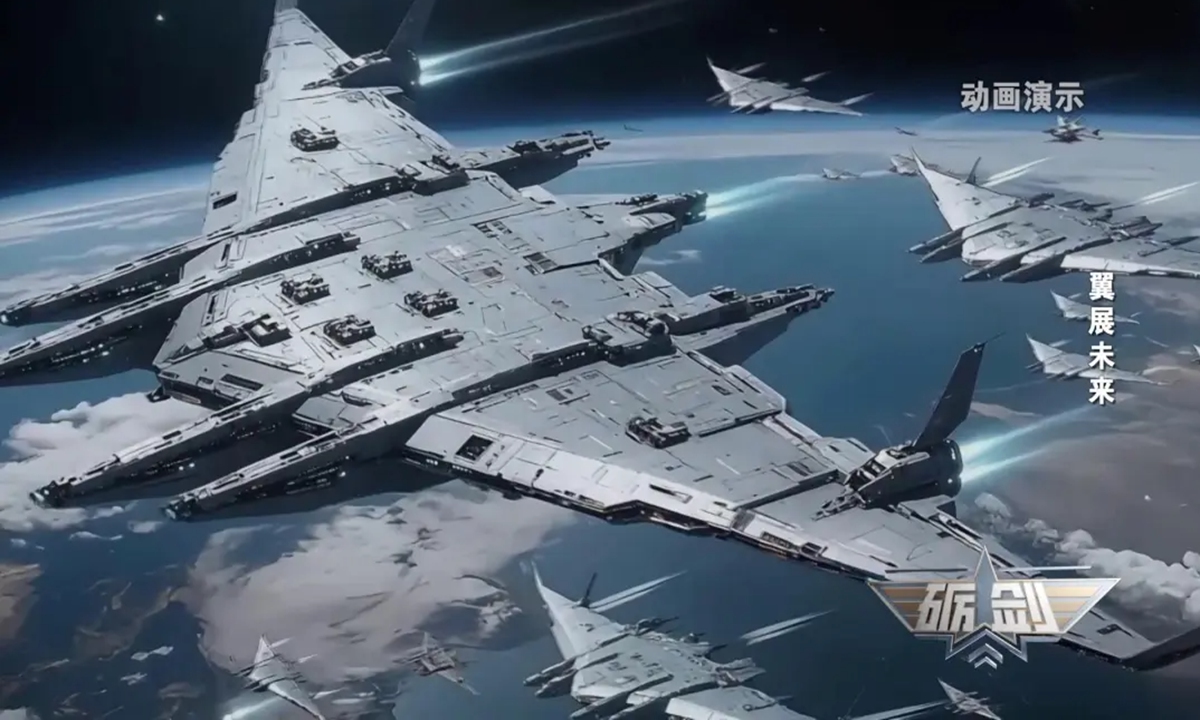 Animated demonstration of the fighter jets in China's homegrown sci-fi aerospace intellectual property Nantianmen Project Photo: Screenshot from the CCTV News