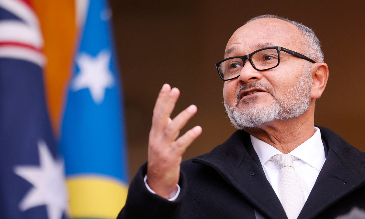Solomon Islands Prime Minister Matthew Wale speaks during a press conference at Parliament House in Canberra on June 3, 2026. Photo: VCG