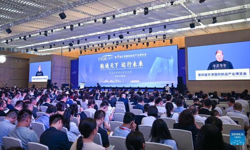 This photo taken on June 2, 2026 shows a view of the opening ceremony of the 4th Tianjin International Shipping Industry Expo in north China's Tianjin. With the theme of Shipping to the World and Navigating towards the Future, the expo kicked off in Tianjin on Tuesday. This year's expo has attracted over 400 exhibitors and is expected to draw over 60,000 visitors. (Photo: Xinhua)