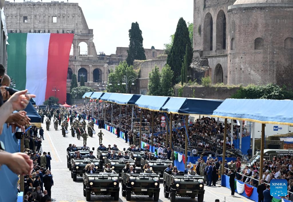 This photo taken on June 2, 2026 shows a view of the parade during the Republic Day celebrations in Rome, Italy. Italy on Tuesday marked the 80th anniversary of its founding as a republic. (Photo: Xinhua)