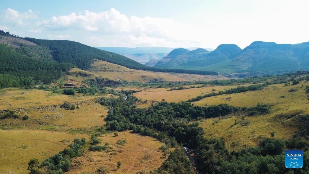 An aerial drone photo taken on June 1, 2026 shows the Blyde River at Blyde River Canyon Nature Reserve in Mpumalanga Province, South Africa. Blyde River Canyon is known for its rich landscapes and diverse wildlife and flora. (Photo: Xinhua)