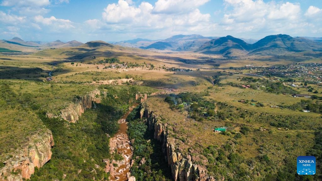 An aerial drone photo taken on June 1, 2026 shows the Blyde River at Blyde River Canyon Nature Reserve in Mpumalanga Province, South Africa. Blyde River Canyon is known for its rich landscapes and diverse wildlife and flora. (Photo: Xinhua)