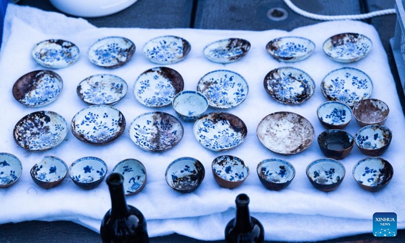 This photo taken on May 9, 2026 shows pieces of Chinese porcelain recovered from a shipwreck in the Skagerrak Strait off southern Norway. An 18th-century shipwreck carrying the best-preserved cargo of Chinese porcelain ever found in Northern Europe has been discovered in Norwegian waters, the Norwegian Directorate for Cultural Heritage said Monday. (Photo: Xinhua)