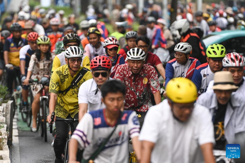 People ride bicycles to celebrate World Bicycle Day in Jakarta, Indonesia, June 3, 2026. World Bicycle Day is an international event marked annually on June 3 to draw attention to the benefits of using bicycles. (Photo: Xinhua)