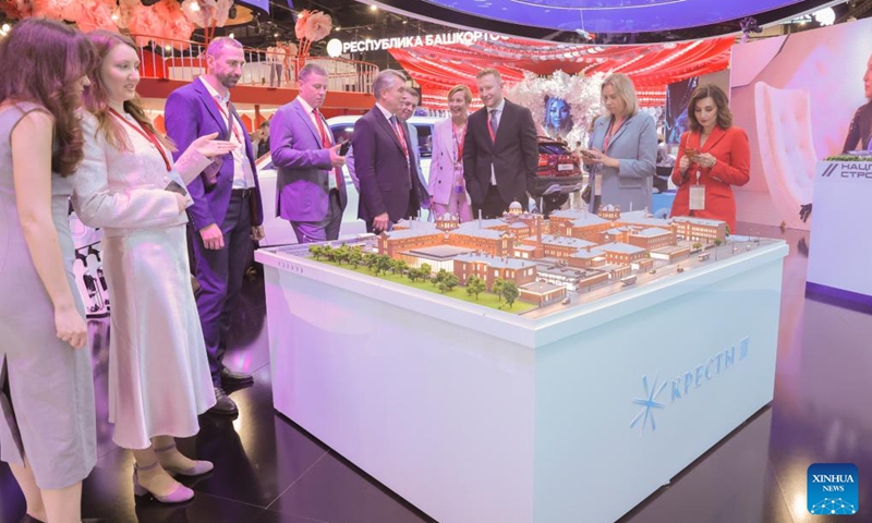 People visit the exhibition hall at the 29th St. Petersburg International Economic Forum in St. Petersburg, Russia, June 3, 2026. The 29th St. Petersburg International Economic Forum opens on June 3, 2026, bringing together about 20,000 representatives from political, business and academic circles from more than 100 countries and territories. Launched in 1997, the St. Petersburg International Economic Forum has grown into one of Russia's most important international economic forums. (Photo: Xinhua)