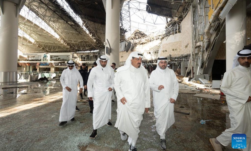 This handout photo shows Kuwaiti Prime Minister Sheikh Ahmad al-Abdullah al-Sabah (C) inspecting the damaged airport after an attack, in Farwaniya Governorate, Kuwait, on June 3, 2026. Earlier on Wednesday, Kuwait's Ministry of Foreign Affairs said one person was killed and several others injured after ballistic missiles and drones struck civilian and vital facilities across the country, including Kuwait International Airport, in attacks Kuwait attributed to Iran. (Photo: Xinhua)