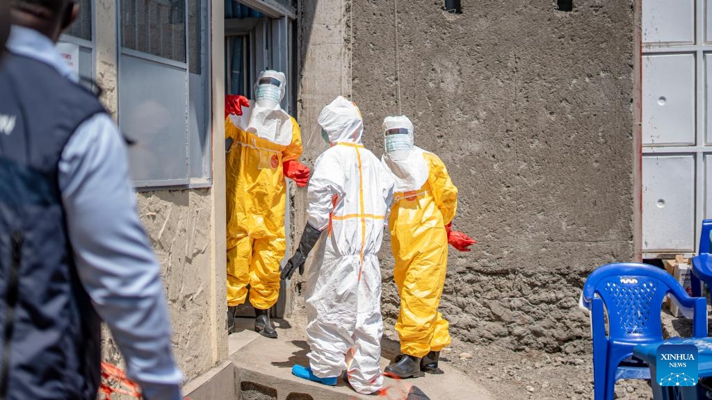 Medical workers clean up at an Ebola treatment center in Goma, the Democratic Republic of the Congo (DRC), on June 4, 2026. (Xinhua)