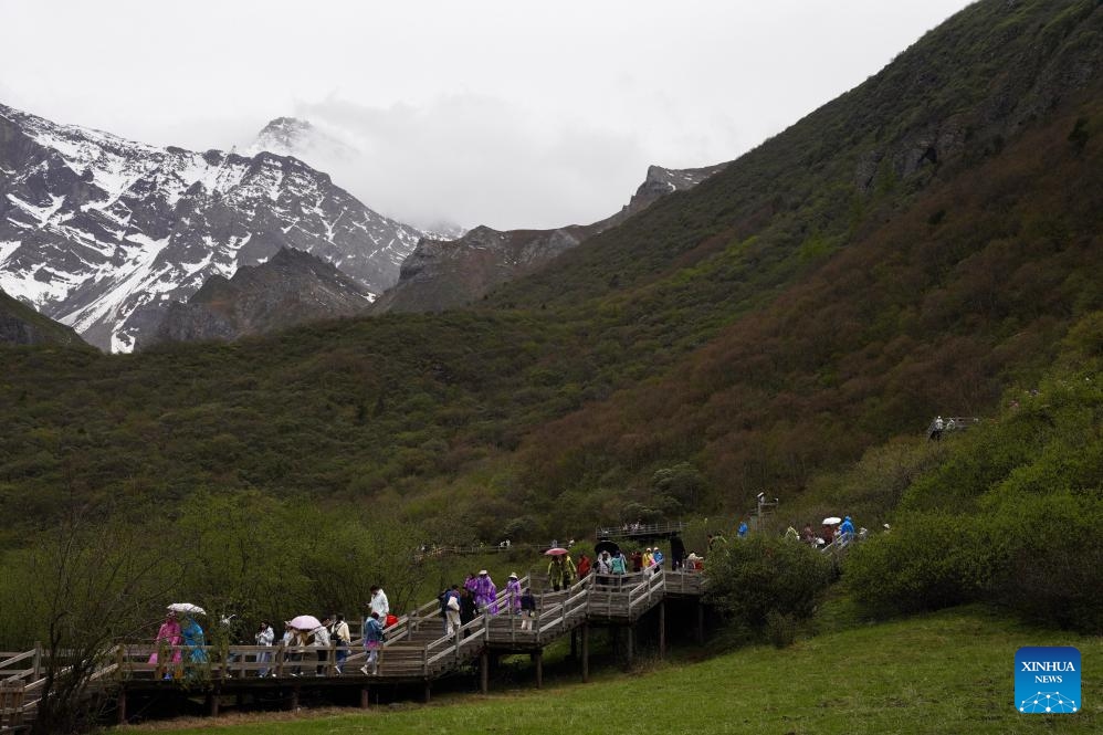 This photo taken on June 4, 2026 shows a view of the Huanglong scenic area in Aba Tibetan and Qiang Autonomous Prefecture, southwest China's Sichuan Province. (Xinhua/Duan Zhuoli)