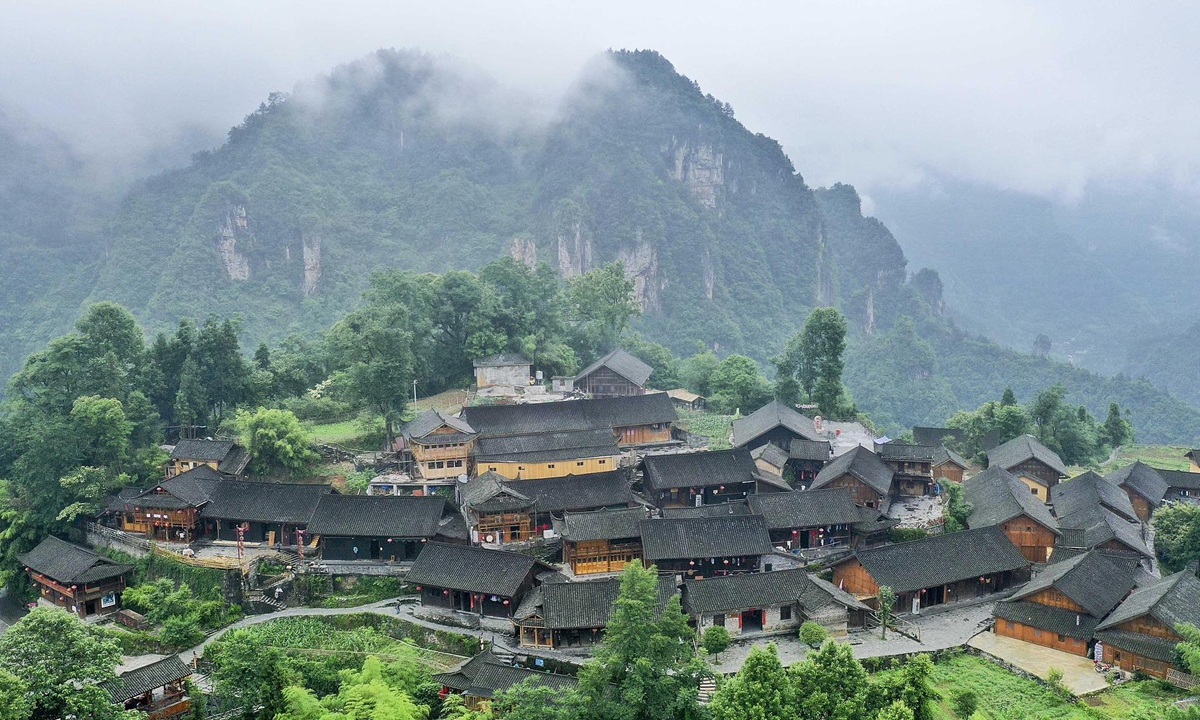 An aerial view of Tujia bulidings in Central China's Hunan Province Photo: VCG