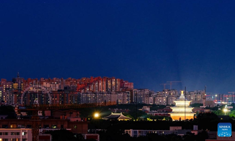 This photo taken on June 6, 2026 shows the illuminated Temple of Heaven after a rain in Beijing, capital of China. (Xinhua/Chen Yehua)