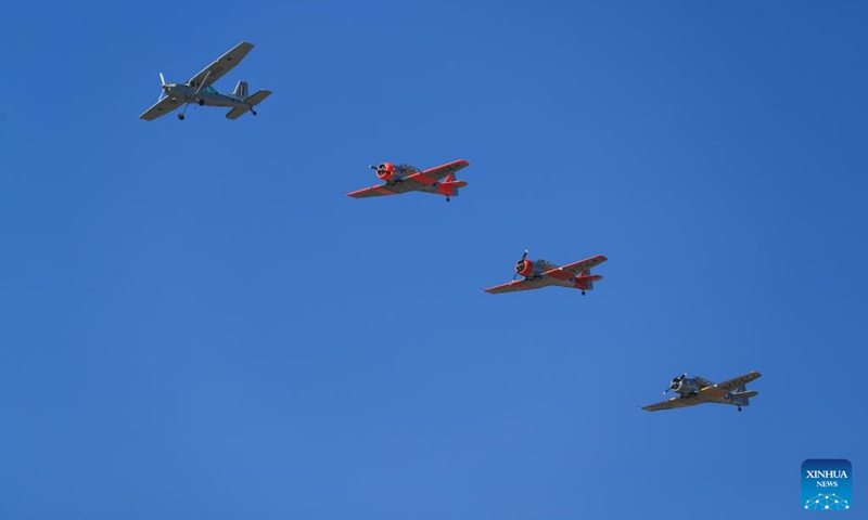 Aircraft perform during the South African Air Force (SAAF) Museum Airshow in Pretoria, South Africa, June 6, 2026. The annual SAAF Museum Airshow took place here on Saturday. (Xinhua/Chen Wei)