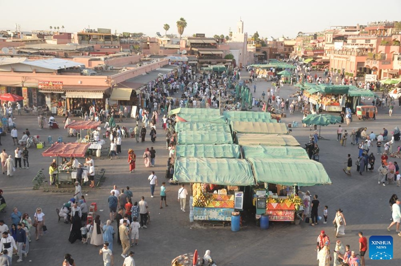 Tourists visit the Jemaa el-Fna square in Marrakech, Morocco, June 5, 2026. Located in the heart of Marrakech, Jemaa el-Fna, a World Heritage Site, is regarded as a Sleepless Square because of the continuous flow of people from morning to night. (Photo by Aissa/Xinhua)