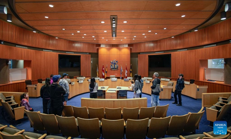 Visitors tour the Richmond council chamber during the 2026 Doors Open event in Richmond, British Columbia, Canada, on June 6, 2026.
The two-day annual event kicked off on Saturday, offering the public behind-the-scenes access to cultural, historical and community sites across the city. Photo: Xinhua