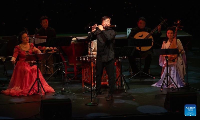 Artists perform at a night of Chinese music concert in Auckland, New Zealand on June 6, 2026. A night of Chinese music under the theme of Conversation and Connection was held on Saturday evening at the SkyCity Theater in New Zealand's largest city of Auckland, enchanting the audience with Chinese folk music. Photo: Xinhua
