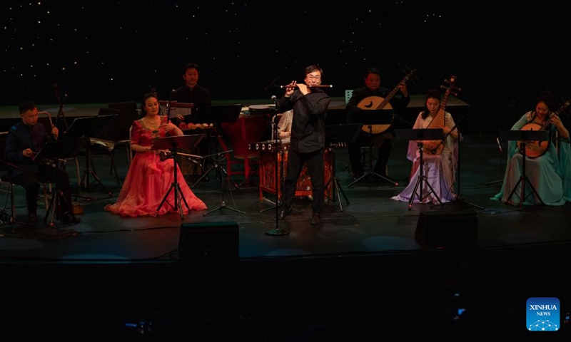 Artists perform at a night of Chinese music concert in Auckland, New Zealand on June 6, 2026. A night of Chinese music under the theme of Conversation and Connection was held on Saturday evening at the SkyCity Theater in New Zealand's largest city of Auckland, enchanting the audience with Chinese folk music. Photo: Xinhua