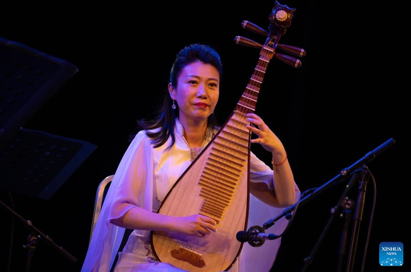An artist performs at a night of Chinese music concert in Auckland, New Zealand on June 6, 2026. A night of Chinese music under the theme of Conversation and Connection was held on Saturday evening at the SkyCity Theater in New Zealand's largest city of Auckland, enchanting the audience with Chinese folk music. Photo: Xinhua