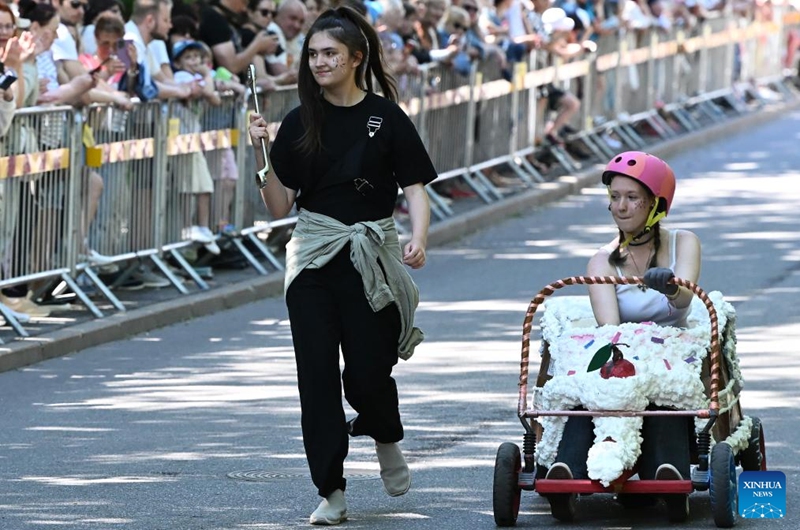 People participate in a Soapbox Race in Narva, Estonia, on June 7, 2026. (Photo by Sergei Stepanov/Xinhua)